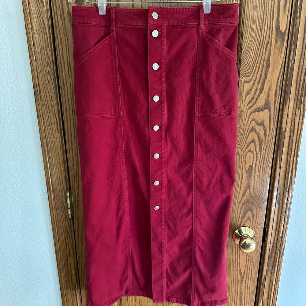 LOFT Burgundy Button-Front Pencil Skirt